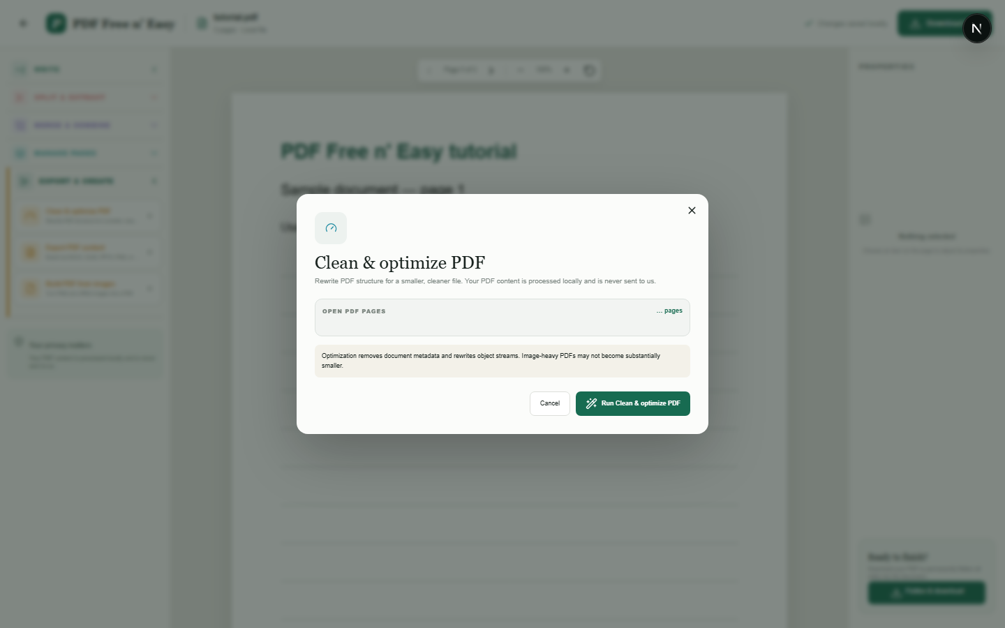 Clean and optimize a PDF locally workflow in HandyGrid