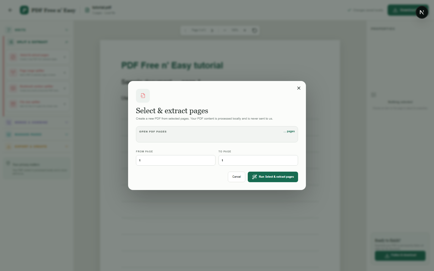 Ausgewählte Seiten aus einer PDF-Datei extrahieren. workflow in HandyGrid