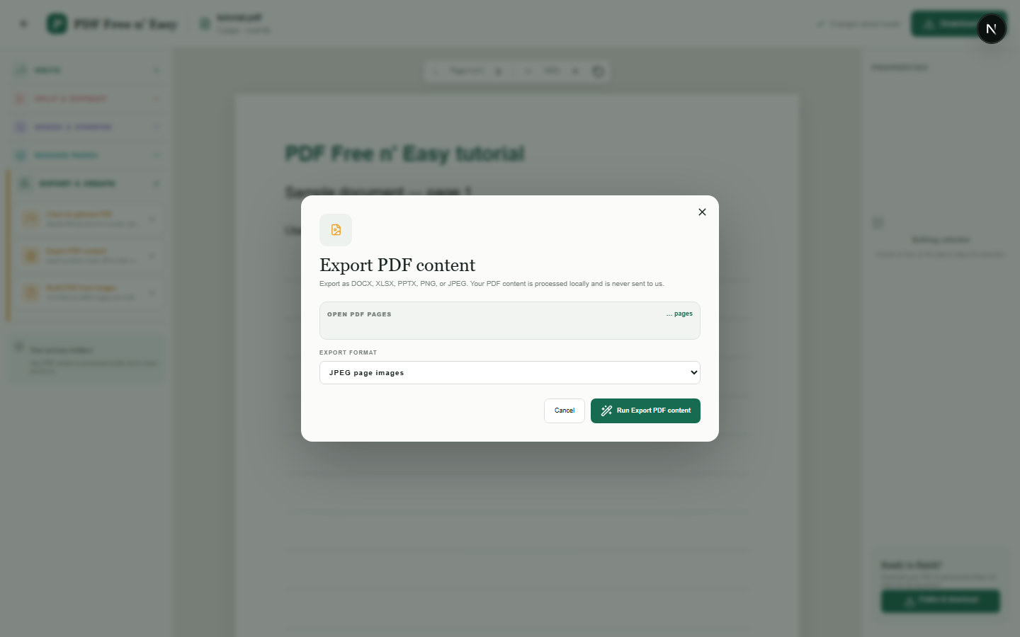 Convert PDF pages to JPG images locally workflow in HandyGrid