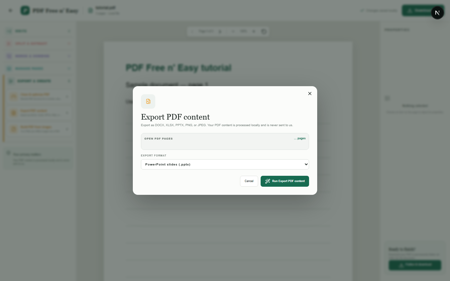Export PDF pages to PowerPoint slides workflow in HandyGrid