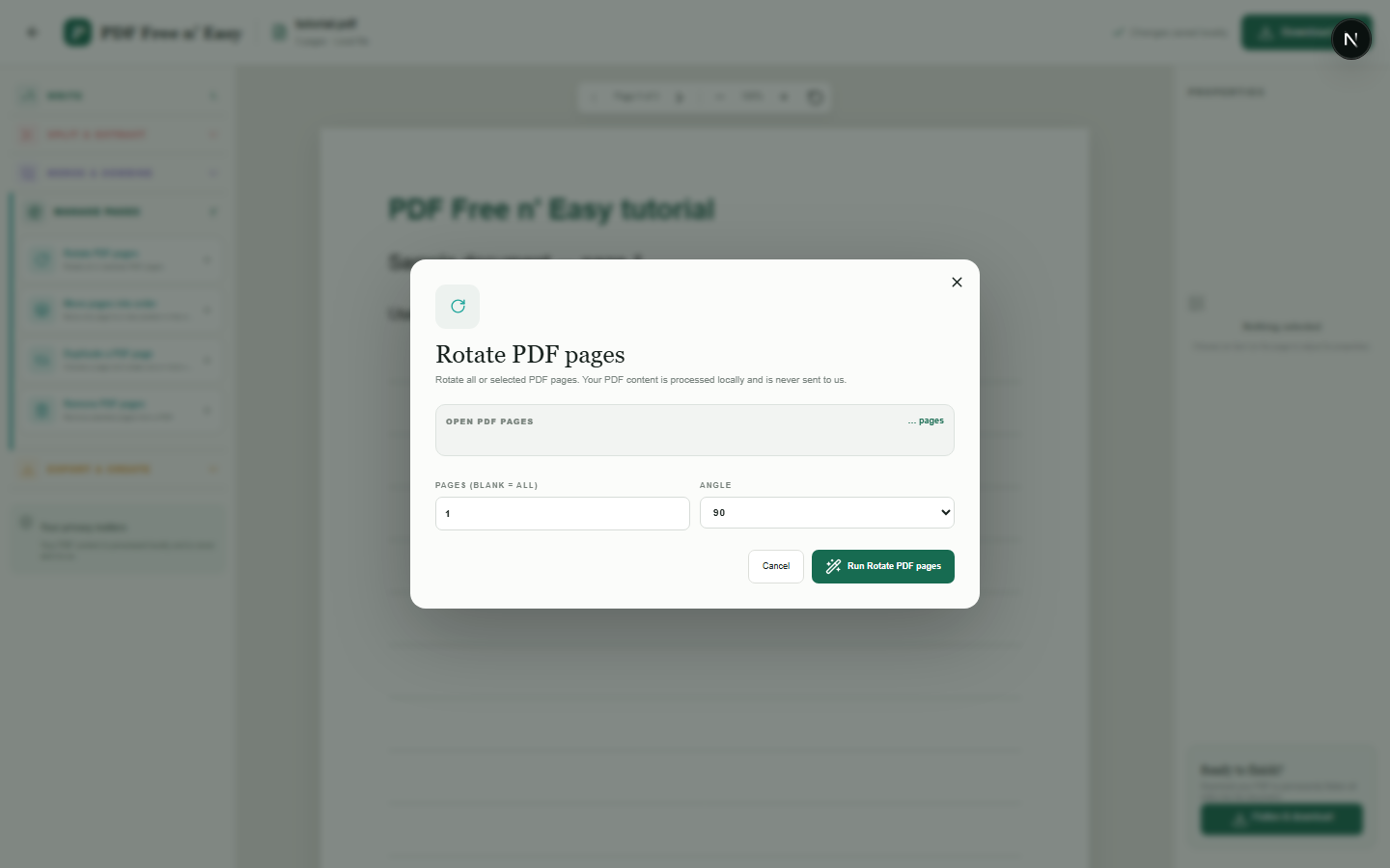 PDF-Seiten lokal drehen workflow in HandyGrid