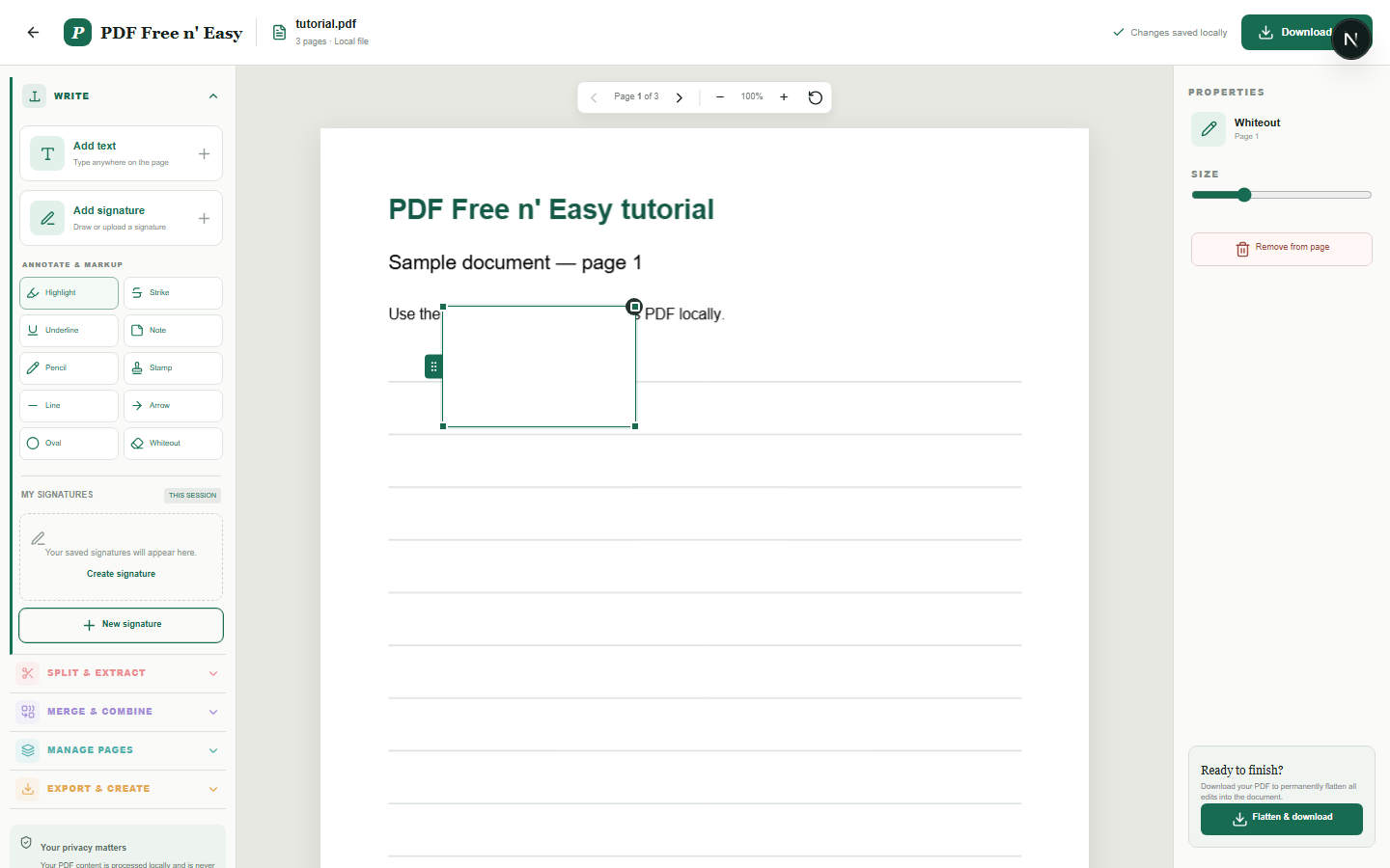 Inhalt in einer PDF-Datei mit Korrekturflüssigkeit abdecken workflow in HandyGrid